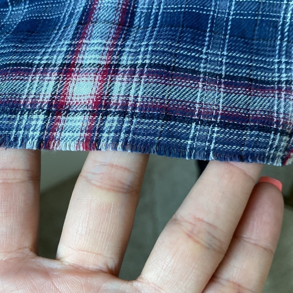 PINK LILY Plaid Elastic Waist Dress Button Down Long Sleeve Navy Red Blue - Picture 6 of 15